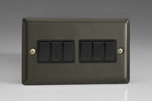 Varilight XP96B - 6-Gang 10A 1- or 2-Way Rocker Switch (Twin Plate)