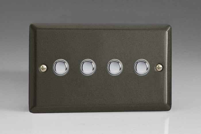 Varilight XPP4 - 4-Gang 6A 1- or 2-Way Push-On/Off Impulse Switch (Twin Plate)