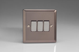 Varilight XR3D - 3-Gang 10A 1- or 2-Way Rocker Switch with Metal Rockers