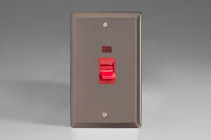 Varilight XR45N - 45A Cooker Switch + Neon (Vertical Twin Plate, Red Rocker)