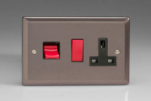Varilight XR45PB - 45A Cooker Panel with 13A Double Pole Switched Socket Outlet (Red Rocker)
