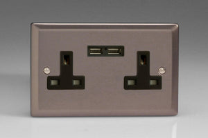 Varilight XR5U2B - 2-Gang 13A Unswitched Socket + 2x5V DC 2100mA USB Charging Ports