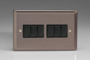 Varilight XR96B - 6-Gang 10A 1- or 2-Way Rocker Switch (Twin Plate)