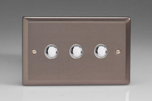 Varilight XRP3 - 3-Gang 6A 1- or 2-Way Push-On/Off Impulse Switch (Twin Plate)