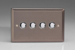 Varilight XRP4 - 4-Gang 6A 1- or 2-Way Push-On/Off Impulse Switch (Twin Plate)