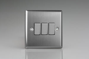 Varilight XT3D - 3-Gang 10A 1- or 2-Way Rocker Switch with Metal Rockers