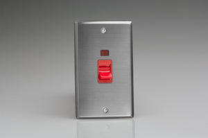 Varilight XT45N - 45A Cooker Switch + Neon (Vertical Twin Plate, Red Rocker)