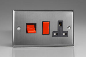 Varilight XT45PB - 45A Cooker Panel with 13A Double Pole Switched Socket Outlet (Red Rocker)
