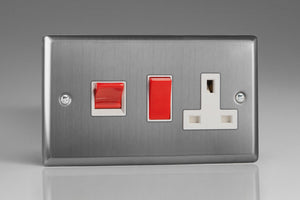 Varilight XT45PW - 45A Cooker Panel with 13A Double Pole Switched Socket Outlet (Red Rocker)