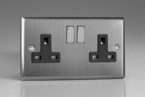 Varilight XT5DB - 2-Gang 13A Double Pole Switched Socket with Metal Rockers