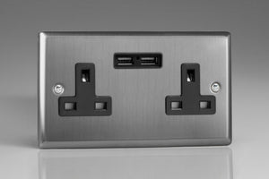 Varilight XT5U2B - 2-Gang 13A Unswitched Socket + 2x5V DC 2100mA USB Charging Ports