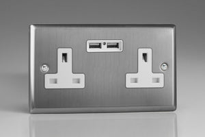 Varilight XT5U2W - 2-Gang 13A Unswitched Socket + 2x5V DC 2100mA USB Charging Ports