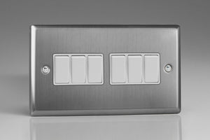 Varilight XT96W - 6-Gang 10A 1- or 2-Way Rocker Switch (Twin Plate)