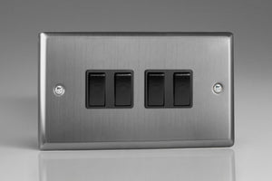 Varilight XT9B - 4-Gang 10A 1- or 2-Way Rocker Switch (Twin Plate)