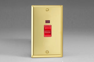 Varilight XV45N - 45A Cooker Switch + Neon (Vertical Twin Plate, Red Rocker)