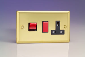 Varilight XV45PB - 45A Cooker Panel with 13A Double Pole Switched Socket Outlet (Red Rocker)