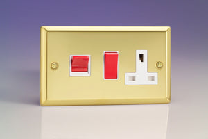 Varilight XV45PW - 45A Cooker Panel with 13A Double Pole Switched Socket Outlet (Red Rocker)