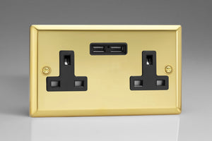 Varilight XV5U2B - 2-Gang 13A Unswitched Socket + 2x5V DC 2100mA USB Charging Ports