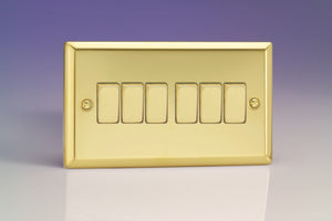Varilight XV96D - 6-Gang 10A 1- or 2-Way Rocker Switch (Twin Plate) with Metal Rockers