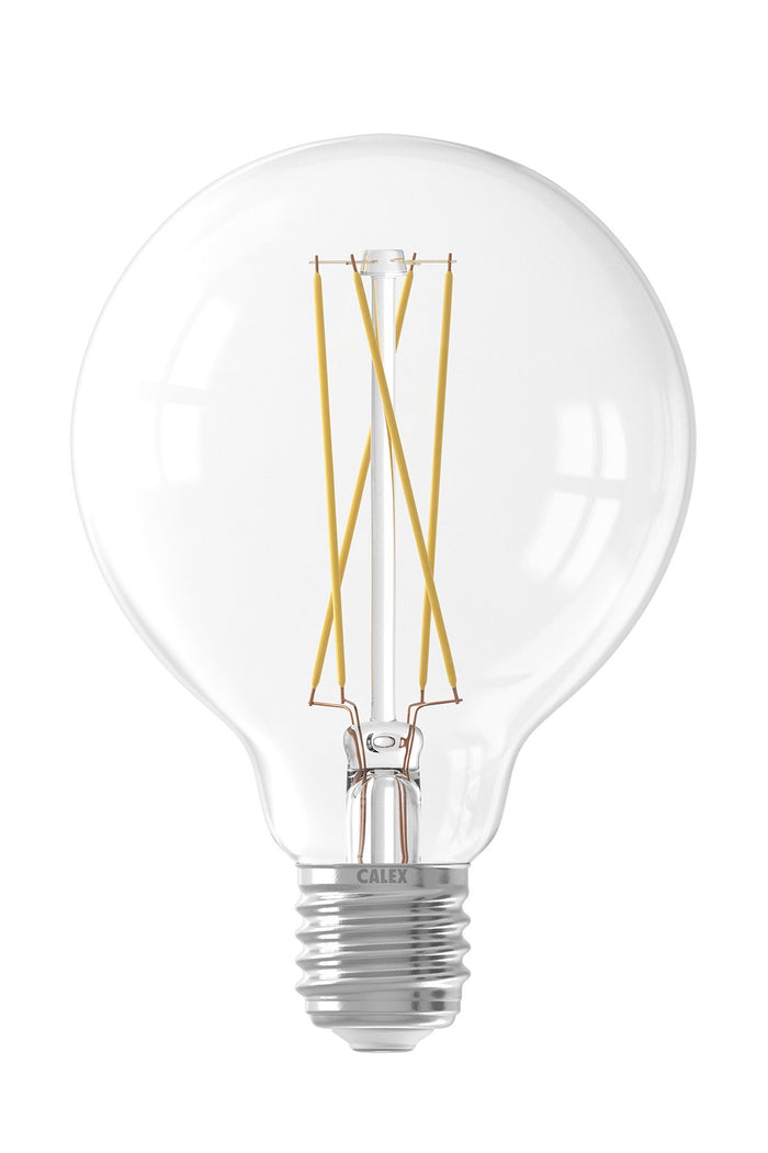 Calex 425466 - Calex LED Full Glass LongFilament Globe Lamp 220-240V 6W 500lm E27 G95, Clear 2300K Dimmable