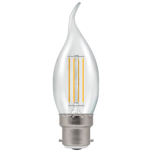 Crompton 12134 - LED Bent-Tip Candle Filament Clear • Dimmable • 5W • 2700K • BC-B22d