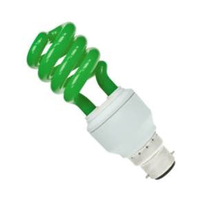 PLSP15BC-G - 240v 15w Ba22d Col:Green Elec Spiral Energy Saving Light Bulbs Other - The Lamp Company