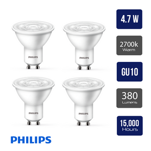 OBSOLETE - READ TEXT - Philips 240v 4.7w LED GU10 36° 2700K - Philips - 4 pack LED Bulbs Philips - The Lamp Company